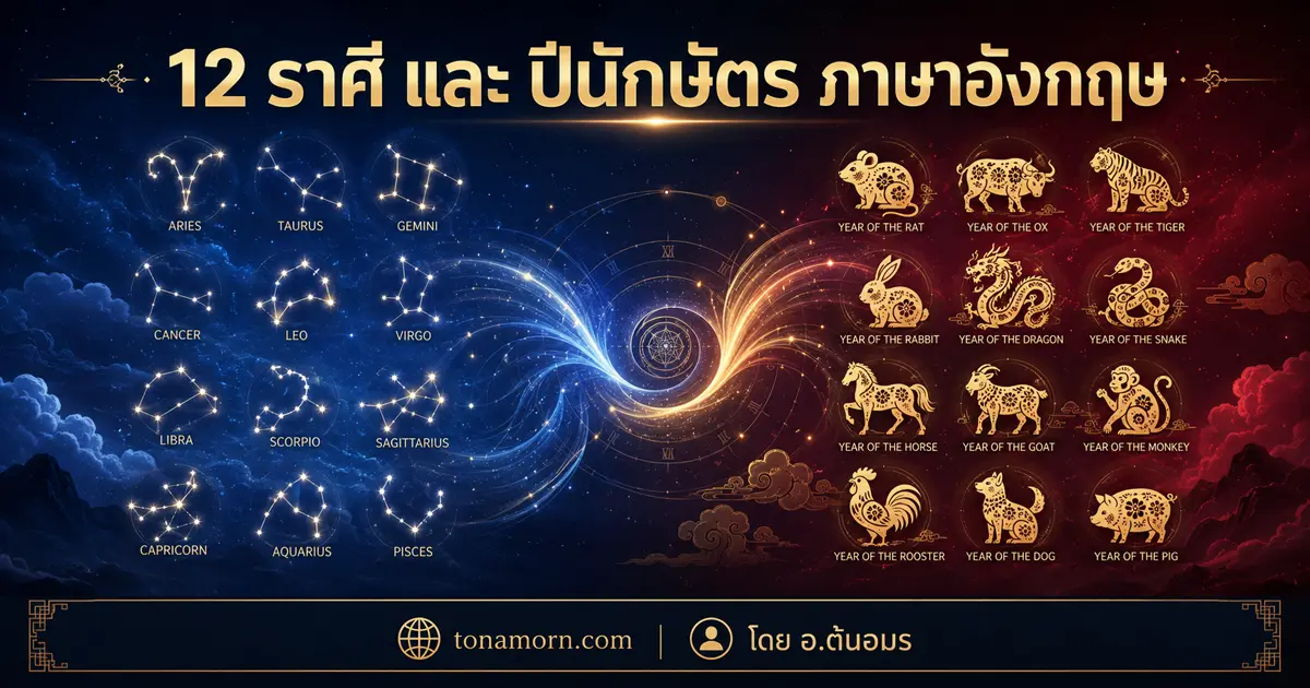 สรุปคำศัพท์ 12 ราศี และ ปีนักษัตร ภาษาอังกฤษ พร้อมคำอ่าน โดย อ.ต้นอมร สรุปคำศัพท์ 12 ราศี และ ปีนักษัตร ภาษาอังกฤษ พร้อมคำอ่าน